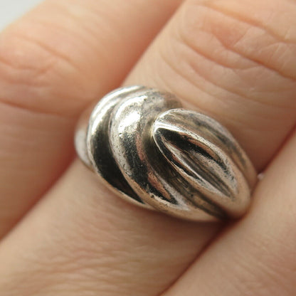 925 Sterling Sillver Vintage Ribbed Ring Size 7 1/4