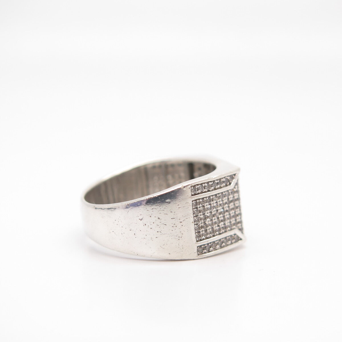 925 Sterling Silver Pave C Z Signet Ring Size 10 3/4