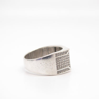 925 Sterling Silver Pave C Z Signet Ring Size 10 3/4