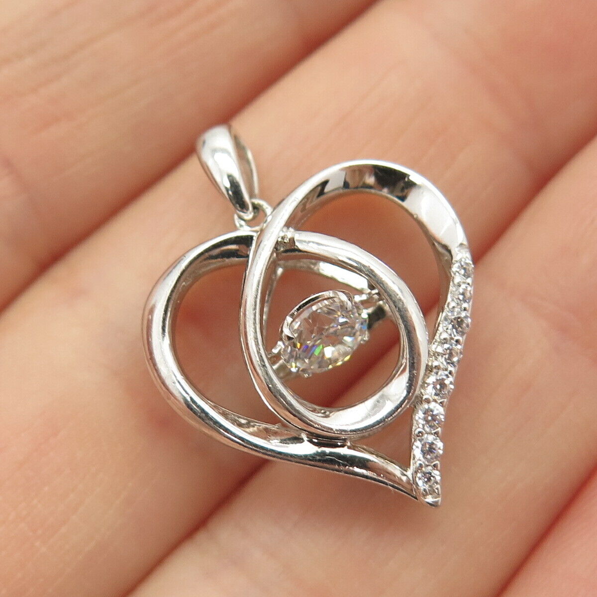 925 Sterling Silver C Z Open Heart Pendant