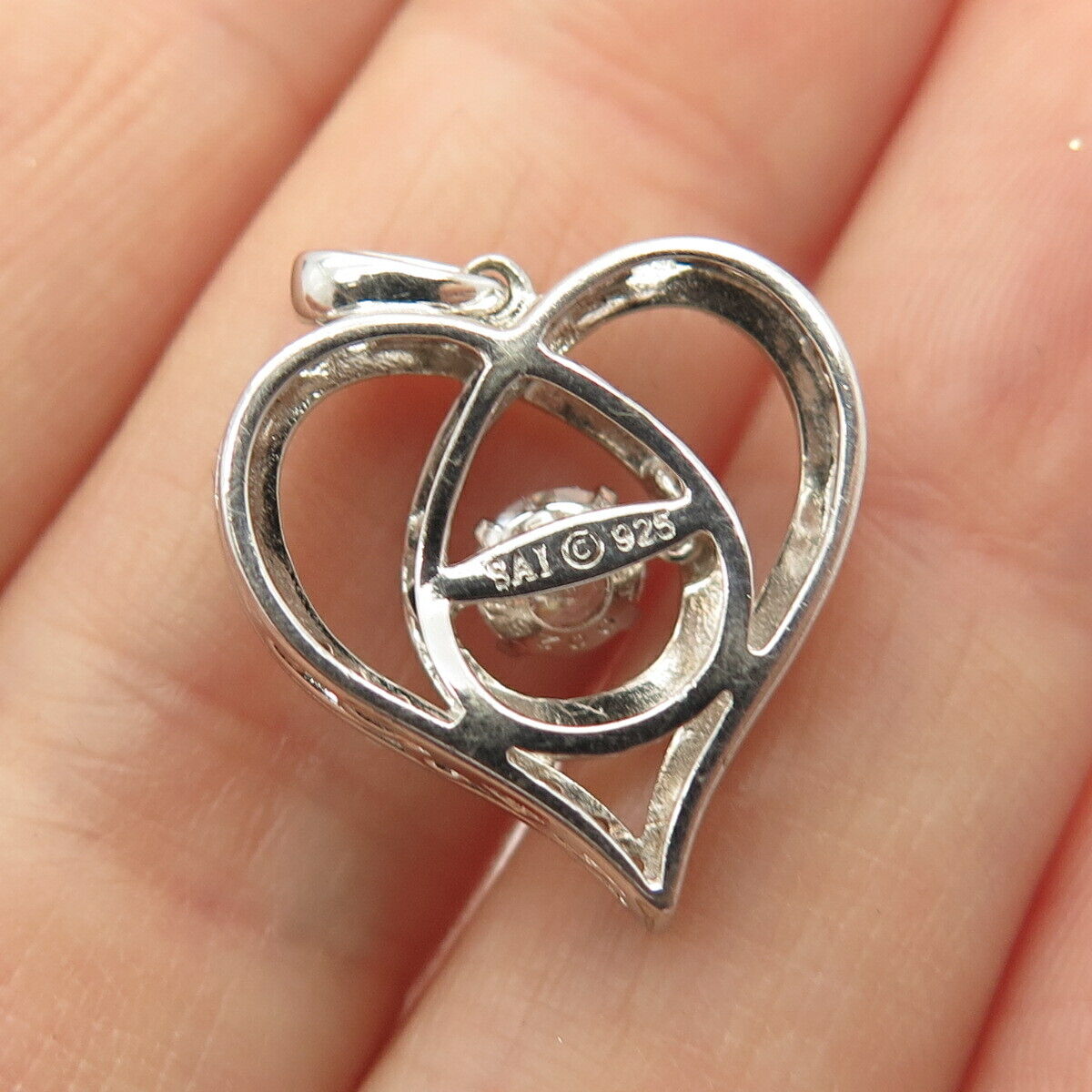 925 Sterling Silver C Z Open Heart Pendant