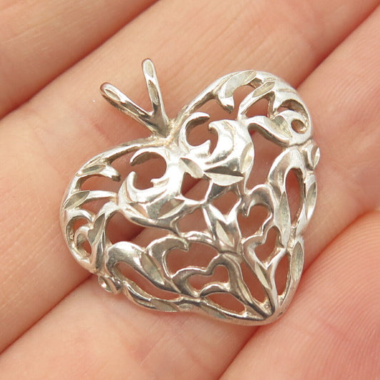 925 Sterling Silver Vintage Ornate Heart Slide Pendant