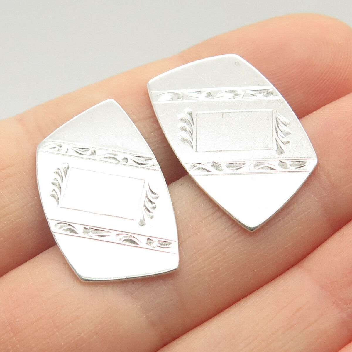 925 Sterling Silver Vintage Etched Cufflinks