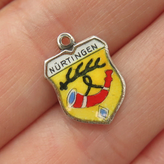 800 Silver Vintage REU Enamel "Nurtingen" Coat of Arms Charm Pendant