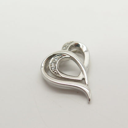 925 Sterling Silver Pave C Z Double Open Heart Slide Pendant