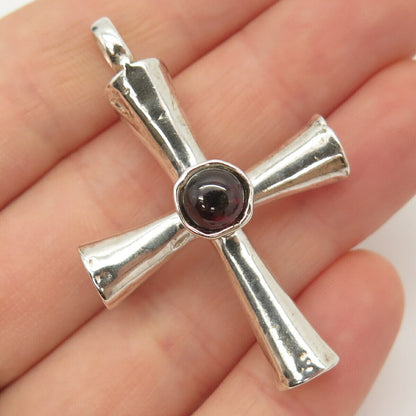 925 Sterling Silver Vintage Real Amethyst Gem Cross Pendant