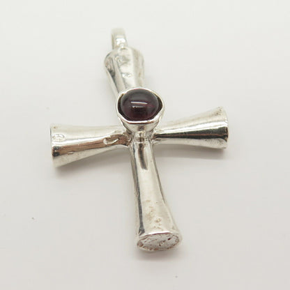 925 Sterling Silver Vintage Real Amethyst Gem Cross Pendant