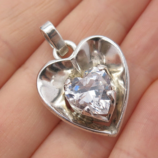 925 Sterling Silver Vintage C Z Heart Design Pendant