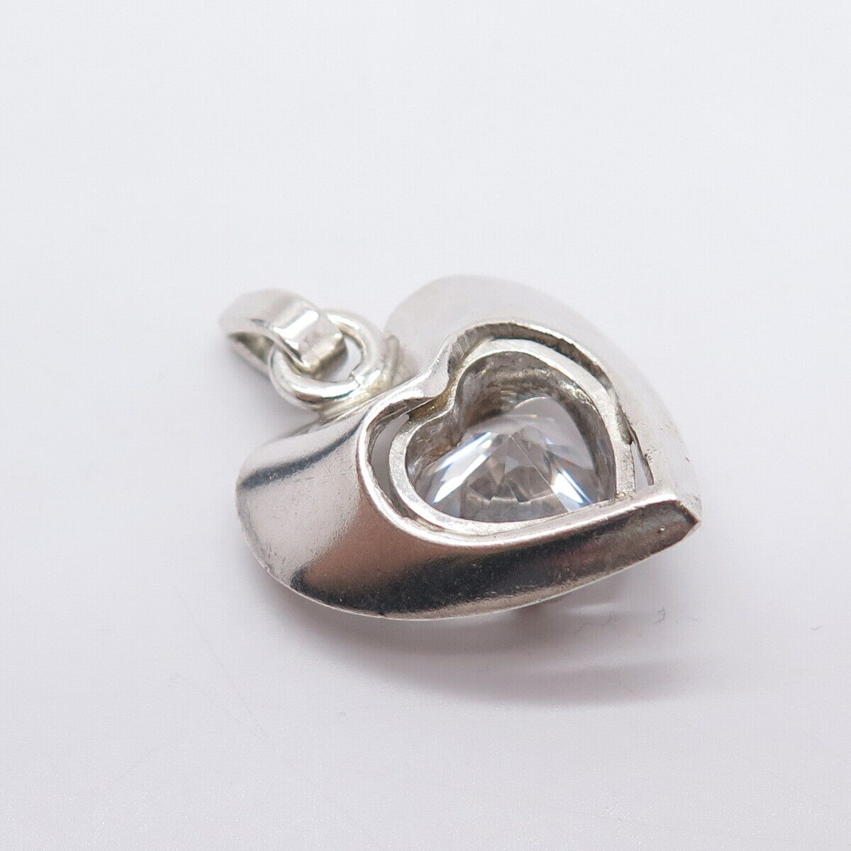 925 Sterling Silver Vintage C Z Heart Design Pendant