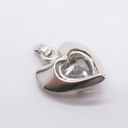 925 Sterling Silver Vintage C Z Heart Design Pendant