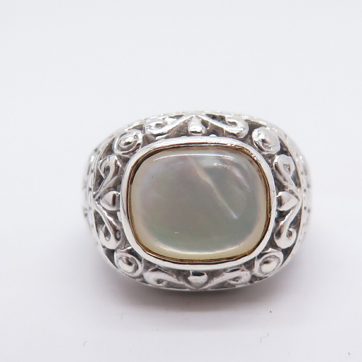 925 Sterling Silver Vintage Real Mother-of-Pearl Ring Size 10