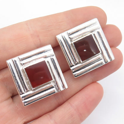 925 Sterling Silver Vintage Real Carnelian Gem Omega Back Earrings