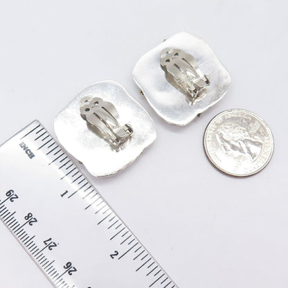 925 Sterling Silver 2-Tone Vintage Mexico Ribbed Hollow Clip On Earrings