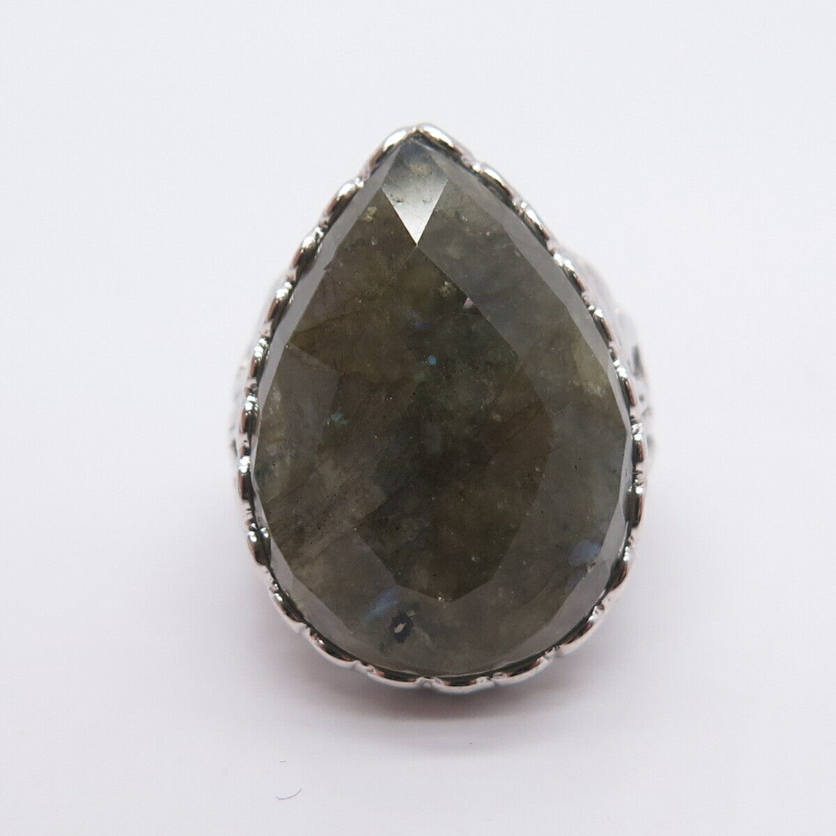 925 Sterling Silver Real Checkered Labradorite Gemstone Ring Size 8