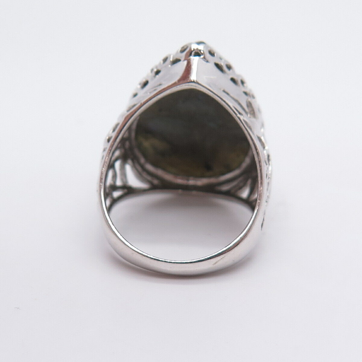 925 Sterling Silver Real Checkered Labradorite Gemstone Ring Size 8