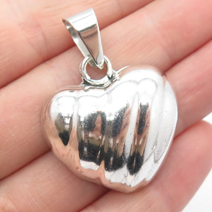 925 Sterling Silver Vintage Mexico Ribbed Heart Hollow Pendant