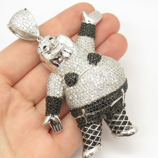 925 Sterling Silver Pave White & Black C Z Cartoon Character Large Pendant