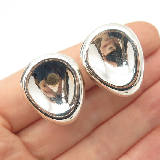 925 Sterling Silver Vintage Mexico Concave Hollow Clip On Earrings