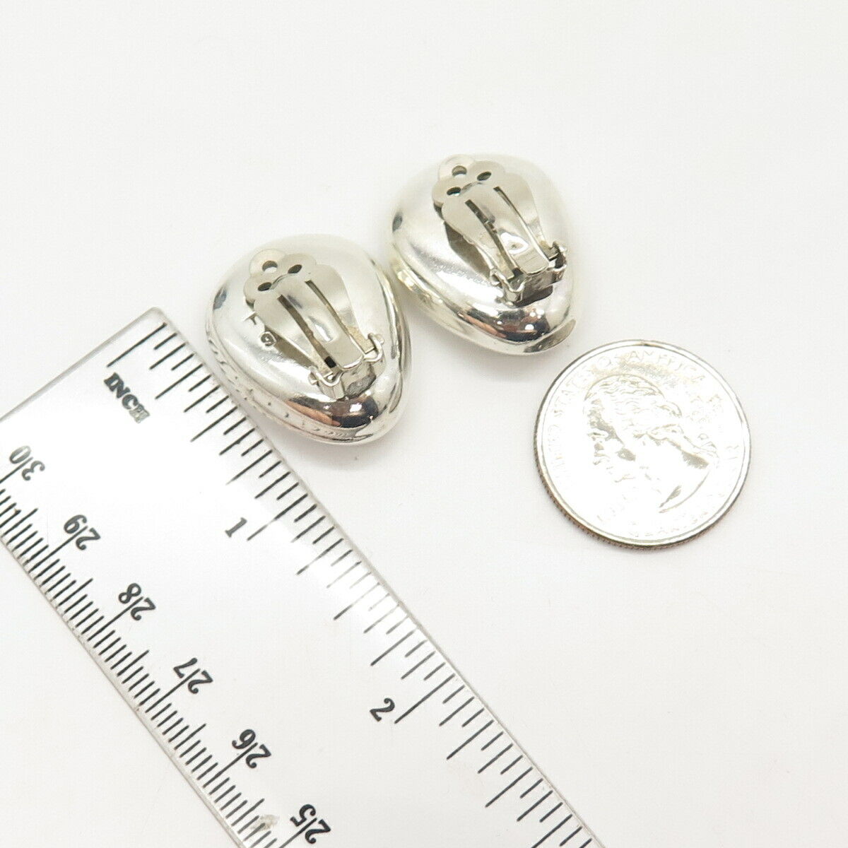 925 Sterling Silver Vintage Mexico Concave Hollow Clip On Earrings