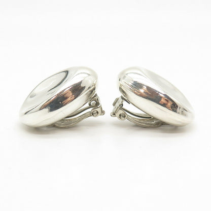 925 Sterling Silver Vintage Mexico Concave Hollow Clip On Earrings