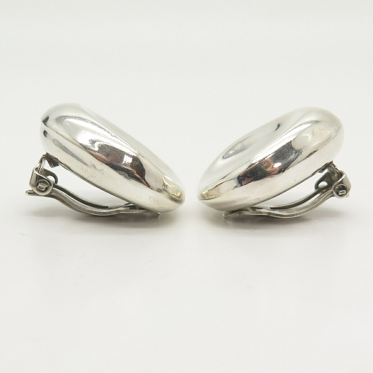 925 Sterling Silver Vintage Mexico Concave Hollow Clip On Earrings