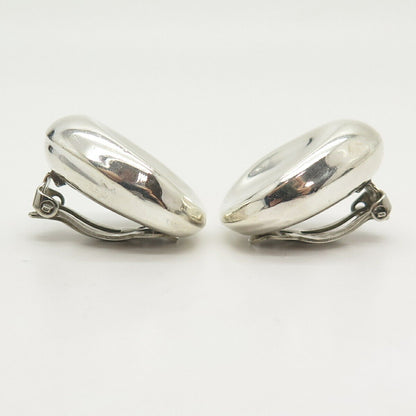 925 Sterling Silver Vintage Mexico Concave Hollow Clip On Earrings