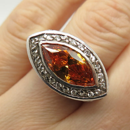 925 Sterling Silver White & Cognac-Tone C Z Ring Size 8 3/4