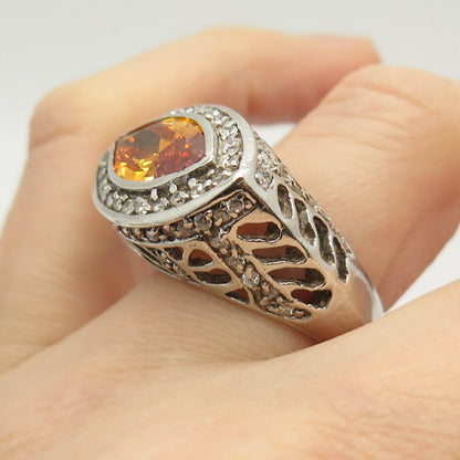 925 Sterling Silver White & Cognac-Tone C Z Ring Size 8 3/4