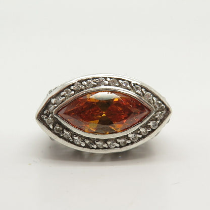 925 Sterling Silver White & Cognac-Tone C Z Ring Size 8 3/4