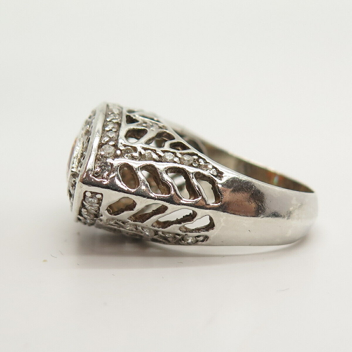 925 Sterling Silver White & Cognac-Tone C Z Ring Size 8 3/4