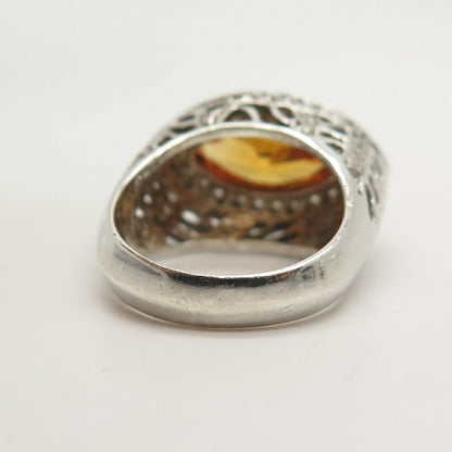 925 Sterling Silver White & Cognac-Tone C Z Ring Size 8 3/4