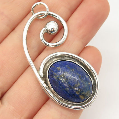 925 Sterling Silver Vintage Real Lapis Lazuli Gemstone Pendant