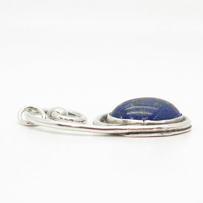 925 Sterling Silver Vintage Real Lapis Lazuli Gemstone Pendant