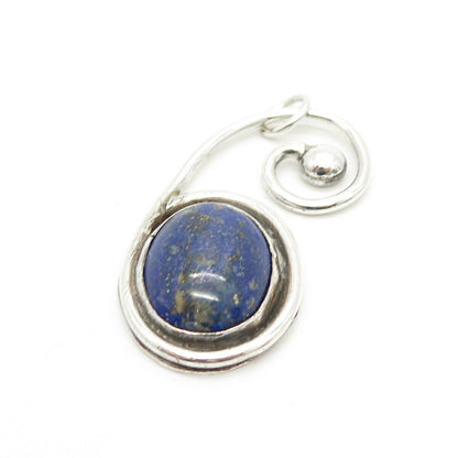 925 Sterling Silver Vintage Real Lapis Lazuli Gemstone Pendant