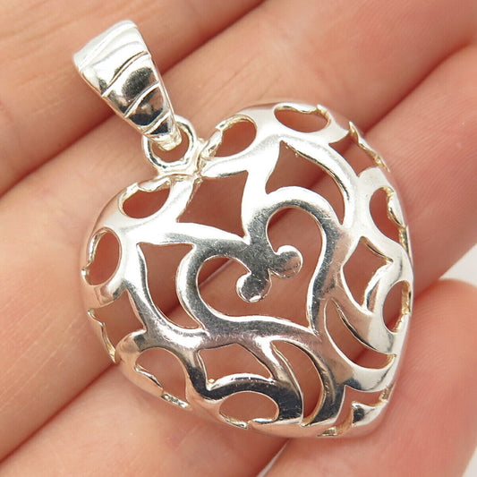 925 Sterling Silver Vintage Italy Milor Cutout Heart Pendant