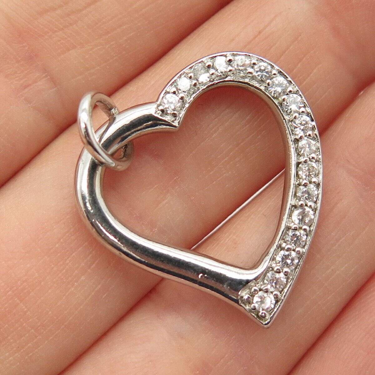 925 Sterling Silver C Z Open Heart Charm Pendant