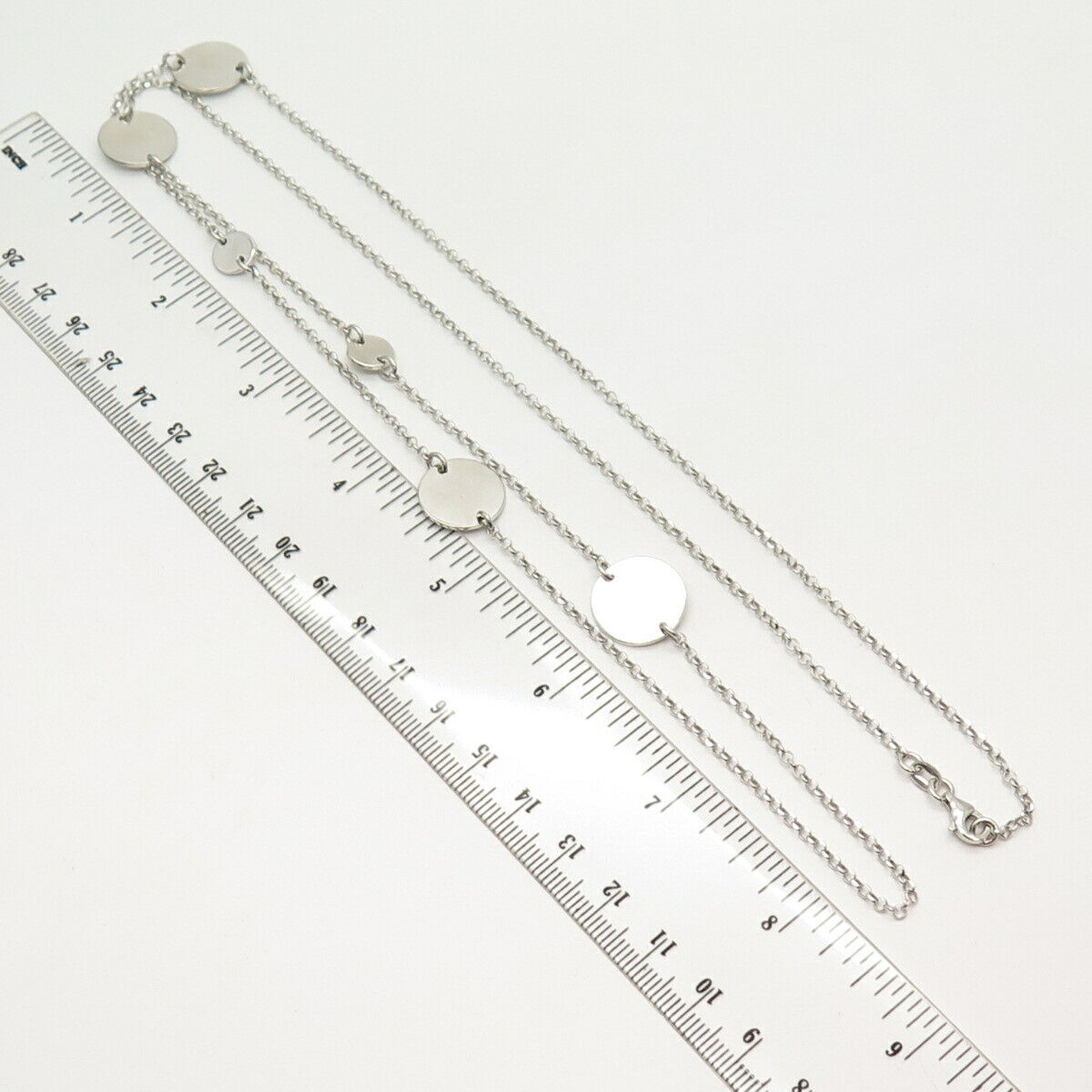 925 Sterling Silver Bead Station Rolo Chain Necklace 32"