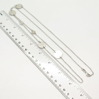 925 Sterling Silver Bead Station Rolo Chain Necklace 32"