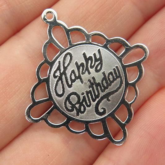 925 Sterling Silver Vintage "Happy Birthday" Ornate Pendant