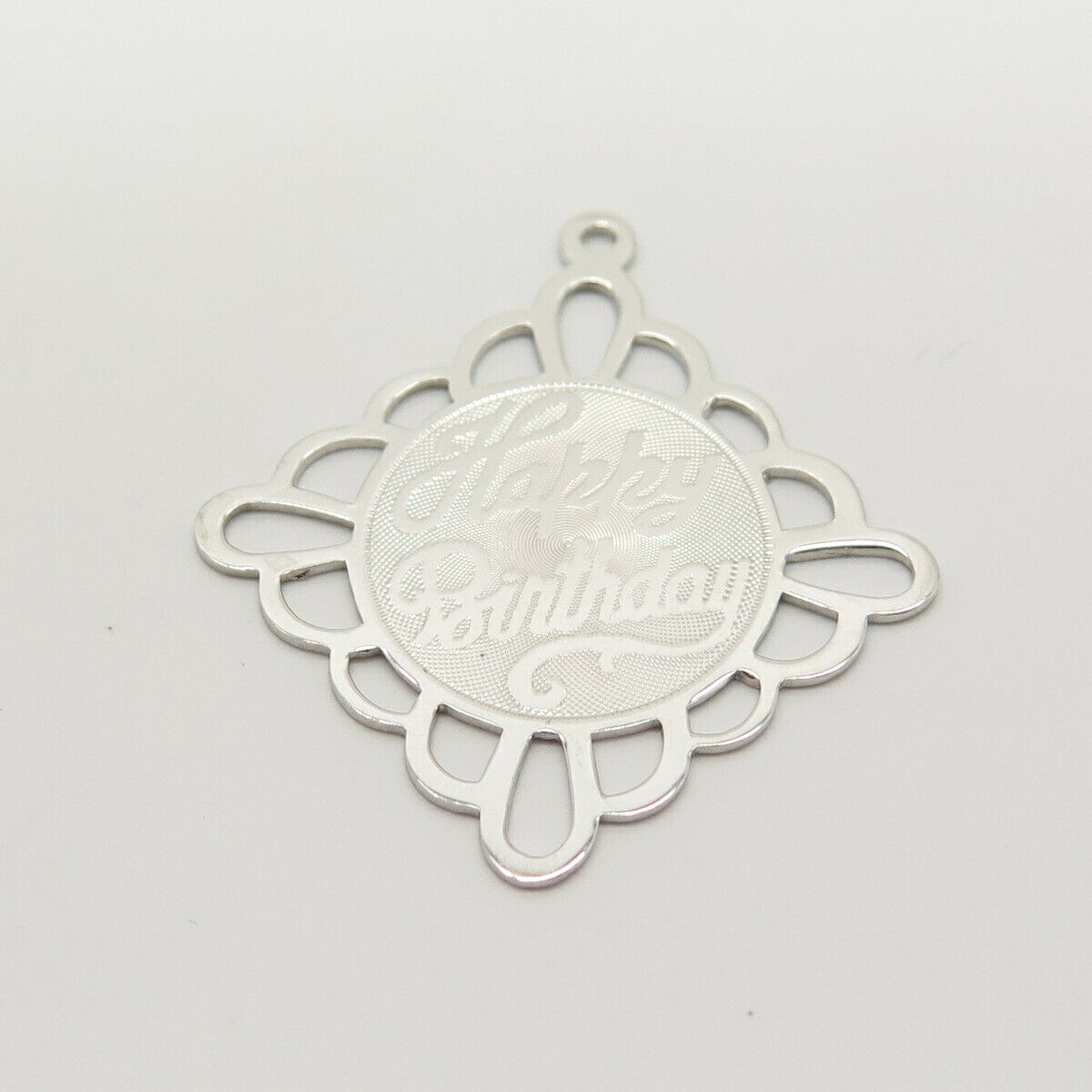 925 Sterling Silver Vintage "Happy Birthday" Ornate Pendant