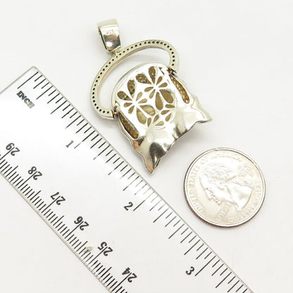 925 Sterling Silver Pave C Z Religious Theme Pendant