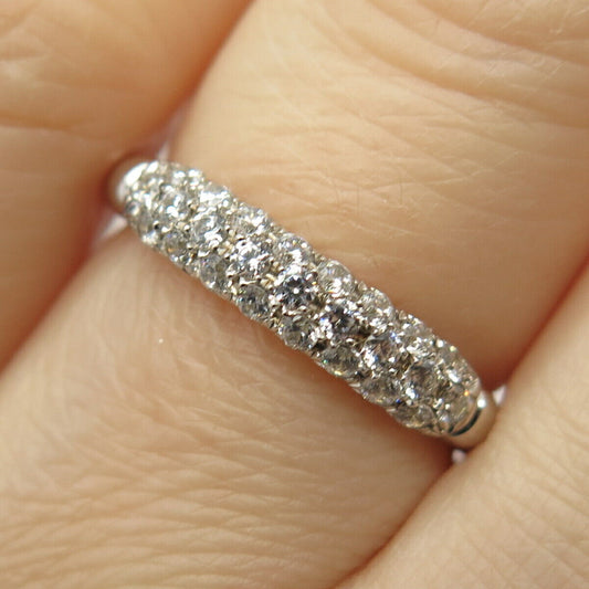 925 Sterling Silver Pave C Z Beaded Ring Size 6.5