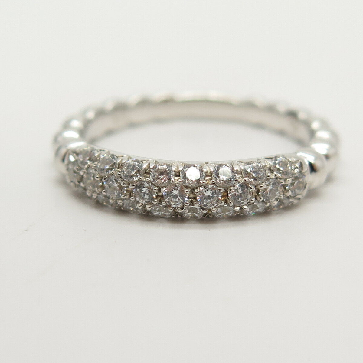 925 Sterling Silver Pave C Z Beaded Ring Size 6.5