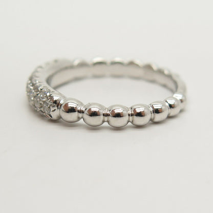 925 Sterling Silver Pave C Z Beaded Ring Size 6.5