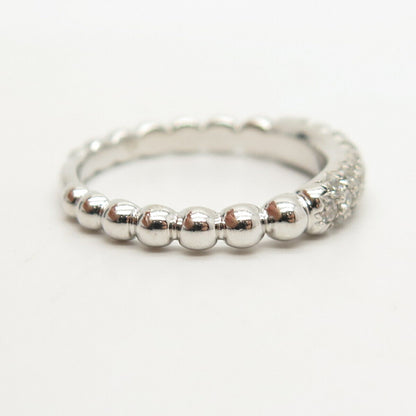 925 Sterling Silver Pave C Z Beaded Ring Size 6.5