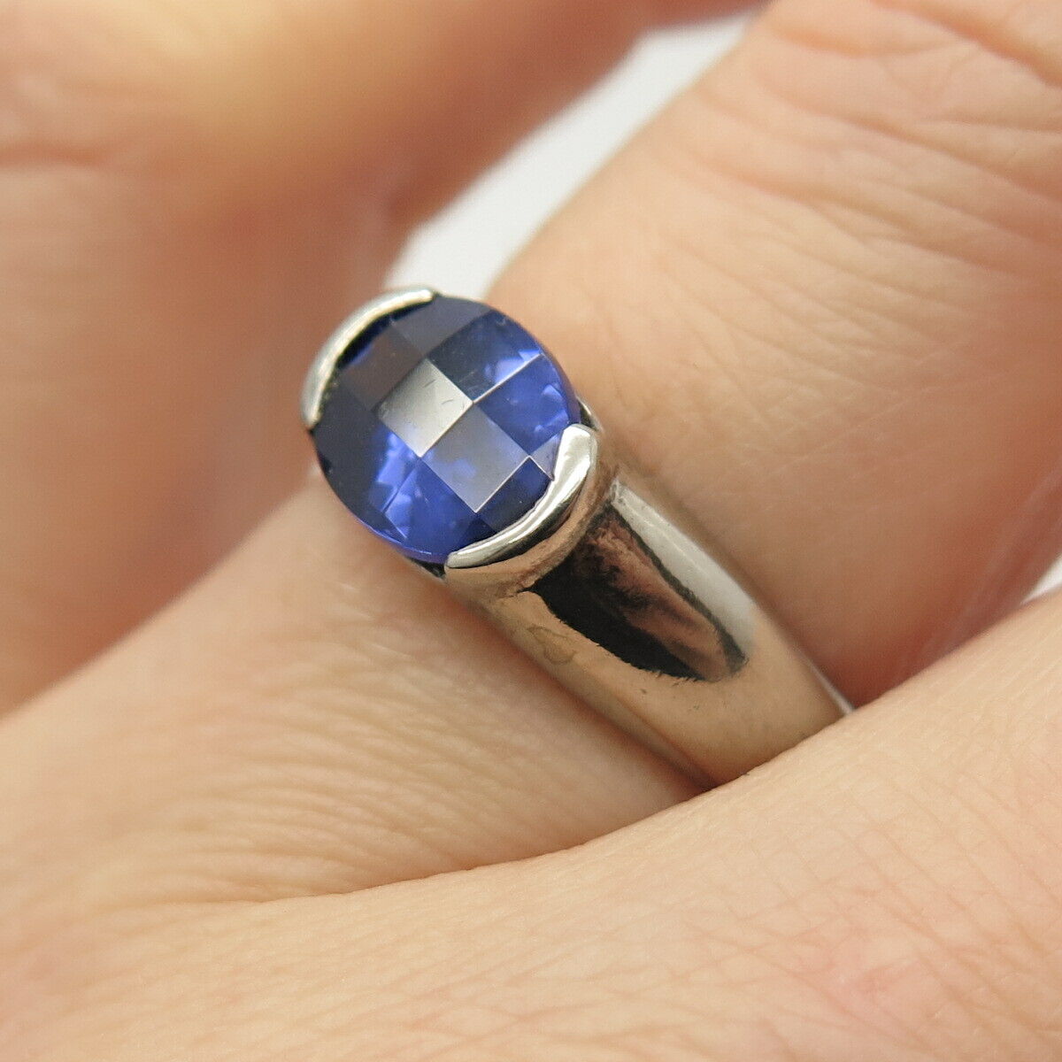 925 Sterling Silver Blue C Z Ring Size 7