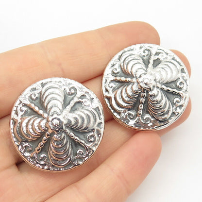 925 Sterling Silver Vintage Mexico Floral Hollow Clip On Earrings