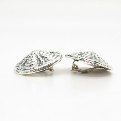 925 Sterling Silver Vintage Mexico Floral Hollow Clip On Earrings