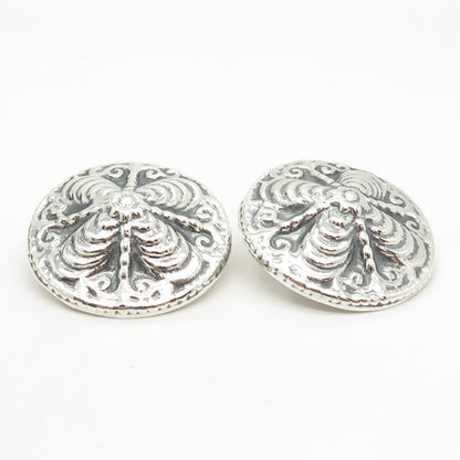 925 Sterling Silver Vintage Mexico Floral Hollow Clip On Earrings