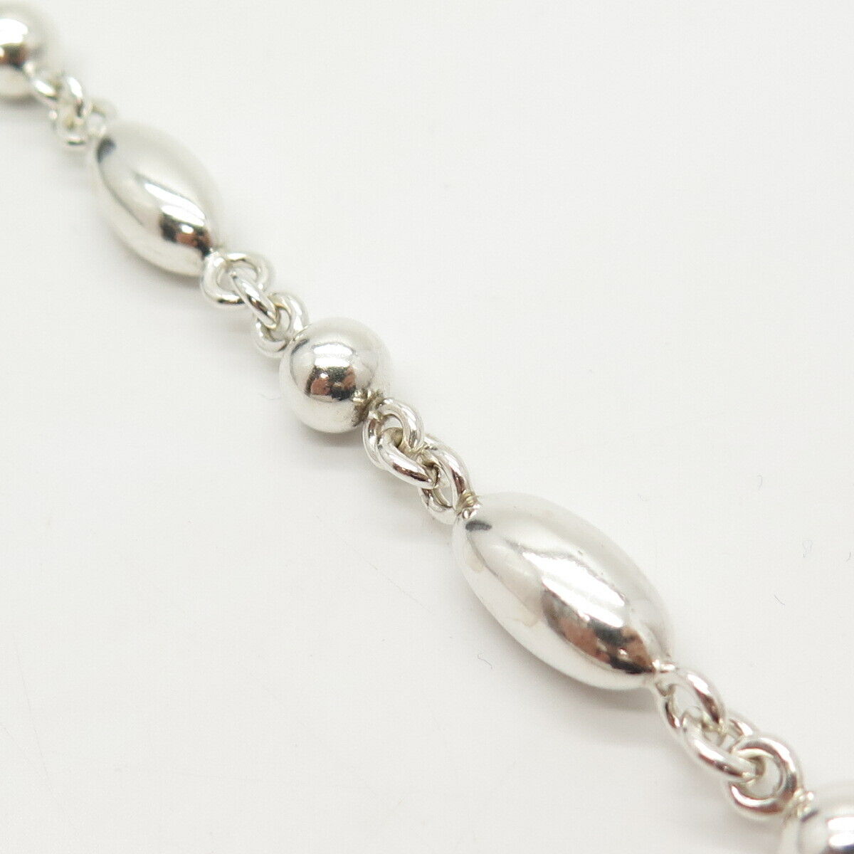 925 Sterling Silver Vintage Bead Link Bracelet 7 1/4"